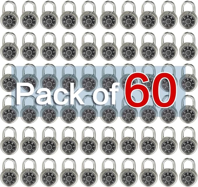 LanuBe Lock Standard Dial Combination Lock, 2 inch. Wide, with Different Combinations, Black Turnplate, Pack of 60; Lock for School, Employee, Gym Sports Locker, Case, Toolbox, and so on