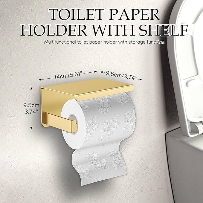 Brushed Gold Bathroom Hardware Set,5-Piece Gold Towel Bar Set Stainless Steel Towel Holder Set 16 Inch Towel Bar Towel Rack Set for Bathroom,Wall Mounted