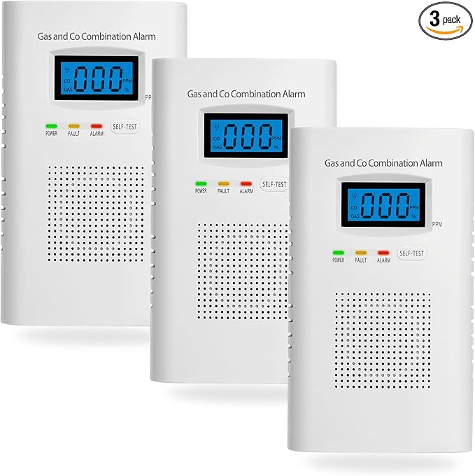 Combination Gas & Carbon Monoxide Detectors - 3 Packs Plug in Carbon Monoxide Alarm & Natural Gas Detector for Home, 2-in-1 Co Detector & Combustible Gas Detector with Digital Display, Easy to Install