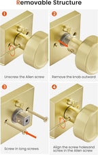 Haidms Brushed Gold Door Knob with Deadbolt, Zinc-Alloy Gold Exterior Door Knobs, Heavy Duty Brass Front Door Knob and Deadbolt Set(2 Pack)