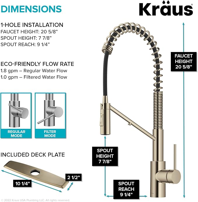 KRAUS Oletto 2-in-1 Commercial Style Pull-Down Single Handle Water Filter Kitchen Faucet for Reverse Osmosis or Water Filtration System in Spot-Free Antique Champagne Bronze, KFF-2631SFACB
