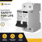 DC Circuit Breaker 10 Amp Solar Panel Disconnect Switch 12V-500V 2 Poles Miniature Solar Circuit Breaker for Outdoor PV Homes Battery, AC 110V DIN Rail MCB