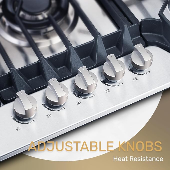 36 Inch Gas Cooktop, Propane Stove Top with 5 ITALY SABAF Sealed Burners 41,800BTU, NG/LPG Convertible Built-in Stainless Steel Stovetop with Thermocouple Protection for Rvs Kitchen Outdoor