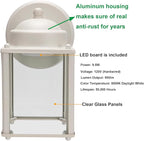 LIT-PaTH Outdoor LED Wall Lantern, Wall Sconce as Porch Lighting Fixture, 5000K Daylight White, 9.5W 800 Lumen, Aluminum Housing Plus Glass, White Finish-2Pack