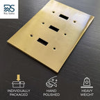 Rio Salto Modern Metal Brass Gold Triple Toggle Light Switch Cover Metal Decorative Toggle Switch Covers Wall Plate Outlet Electric Outlet Socket Triple Togle - Midsize 3 Gang