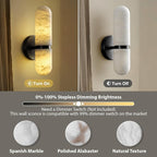 Alabaster Wall Sconces Set of Two, 13in Black Alabaster Sconce, Modern Spanish Natural Marble Sconces Lights, Sconces for Bathroom Vanity Bedroom Living Room Staircases Hallway