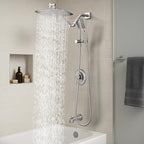 G-Promise All Metal 10 Inch Shower Head with Massage Mode Handheld, Rain Shower Head with Handheld Spray Combo, 3-Way Diverter with Pause Setting, 11 Inch Adjustable Extension Arm (Brushed Nickel)