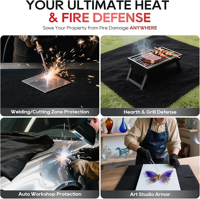 TOPDC 2 Pack Welding Blanket 20x20 Inch, High Temp Resistant Carbon Felt Pad, 5mm Thick Heat Shield Fabric Withstands 2200℉, UL94&MSDS Certified, Flexible&Cuttable for Welding Soldering Grill Firepit