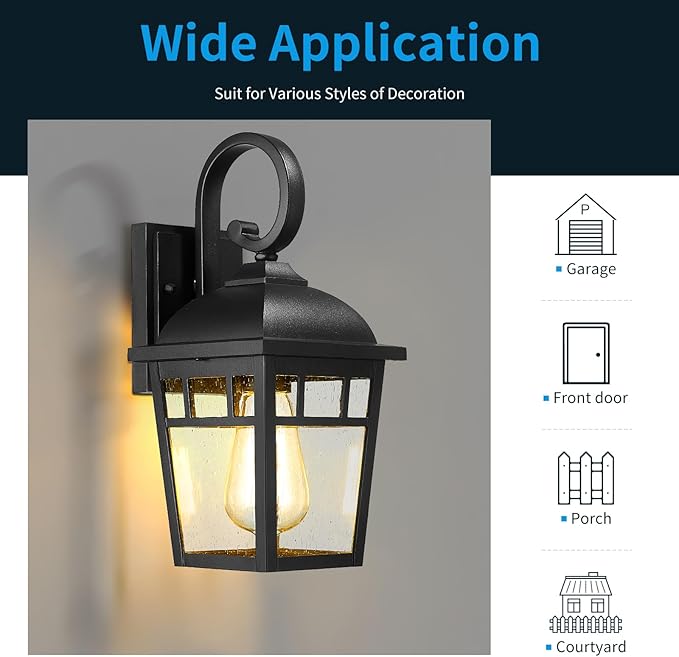 Front Porch Lights Outdoor Wall Lights Exterior Wall Sconce, Matte Black Exterior Light Fixtures with Waterproof Farmhouse Outdoor Lighting Fixtures for House Garage Porch Patio