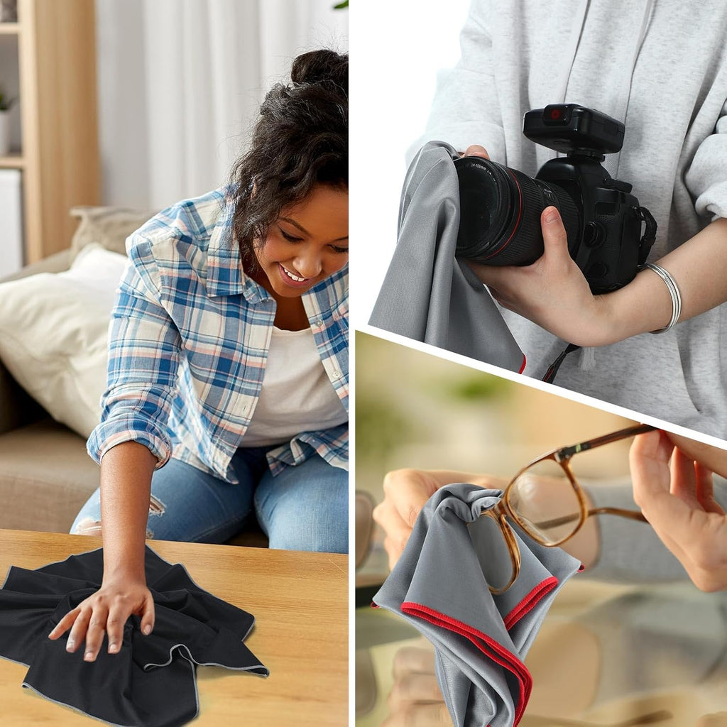 VitalCozy 6 Pcs Wine Glass Polishing Cloths Large Microfiber Cleaning Cloths 25 x 20 Inch Lintless Towels for Drying Wine Glasses Cleaning Window Stemware Dishes Glassware (Black, Gray)