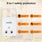 Hillhub Portable Propane Tankless 34,000BTU Water Heater, 1.32GPM Outdoor Shower Water Heater for Camping 5L, Anti-freezing Protection