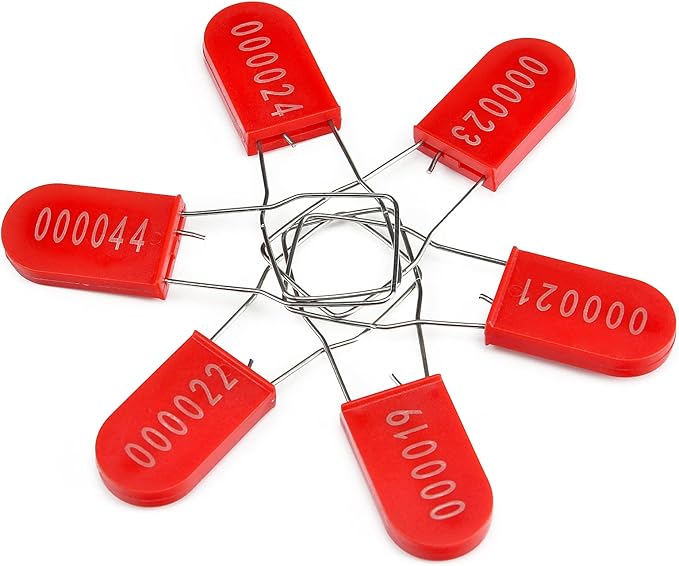 100PCS Plastic Padlock Security Seals Metal Wire Padlocks Electric Meter Seal Disposable Anti-Tamper Lock Numbered Anti Tamper Tag Hasps Red