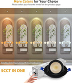 Adetu 2 Inch 5CCT Gimbal Black Led Recessed Lighting with Junction Box, 360°+90° Adjustable Led Recessed Lights, 2700K/3000K/3500K/4000K/5000K, 5W Eqv 50W, 550LM Brightness - ETL (Black, 1 Pack)