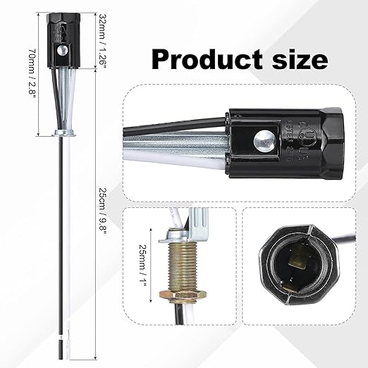 PATIKIL Candelabra Base Lamp Holder Light Socket, 3pcs UL Listed Keyless E12 Bulb Socket with 9.8" Wire Leads for E12 Incandescent LED Light Bulbs, 2.8" Tall