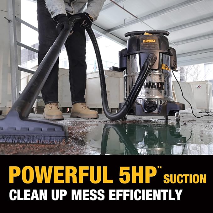 DEWALT 10 Gallon STEALTHSONIC Wet and Dry Shop Vacuum, Ultra Quiet Heavy Duty With Attachments, Powerful Outdoor Vac for Car, Garage, Workshop, Jobsite, Patio, DXV10S-QT, 5 Peak HP
