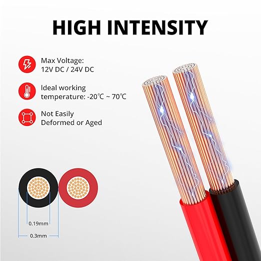 NAOEVO 12 Gauge Wire 50FT, 2 Conductors Electrical Wire Red Black Cable, Flexible/Low Voltage/PVC 12 AWG Copper Clad Aluminum Extension Cord for Speaker, LED Strips, Automotive 12V/24V DC