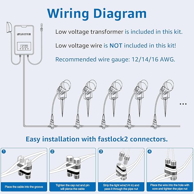SUNVIE 12 Pack Low Voltage Landscape Lights with 300W Transformer 12-24V LED Landscape Lighting Kit 3000K Waterproof Aluminum Landscape Spotlights with Wire Connectors for House Yard Tree Garden