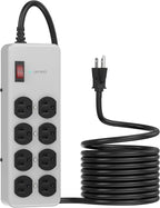 Heavy Duty Power Strip,Industrial Heavy Metal Case Surge Protector,8 AC Outlets,15Amp,2700 Joules,Protected' Indicator,14 Gauge Cord (Grey, 15FT Length)
