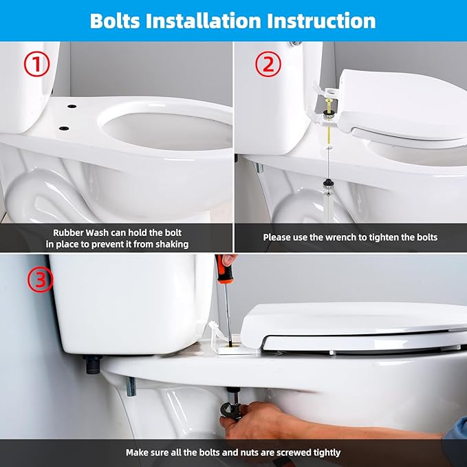 Hibbent 4 PCS Universal Toilet Seat Bolts Kit, Heavy Duty Solid Brass Toilet Bolts with Extra Long Stainless Steel Downlock Nuts Rubber Washers Gaskets, Easy to Install - Bathroom Toilet Repair Screw