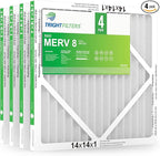 14x14x1 Air Filter 4 Pack, MERV 8 Pleated Dust Defense Air Filters Replacement Air Conditioner HVAC AC Furnace Filter, Durable and Lightweight