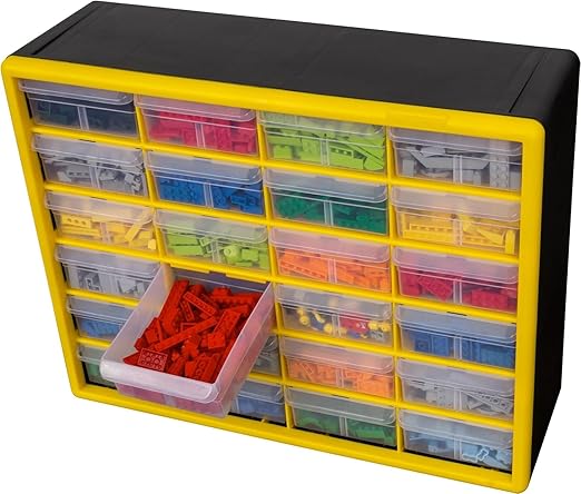 Akro-Mils 24-Drawer Plastic Drawer Storage Cabinet for Garage Organization, Bead Organizer, Building Bricks Storage, Teacher Toolbox, Makeup Organizer, 20" W x 6" D x 16" H, 10124 Yellow