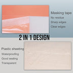 Lichamp Plastic Cover for Painting, Pre-Taped Masking Film, 22 inch x 30 Yard x 3 Rolls (90 Yards Total), Painters Plastic with Tape, Advanced Masking Tape Film