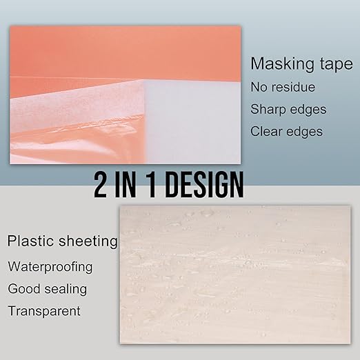 Lichamp Plastic Cover for Painting, Pre-Taped Masking Film, 22 inch x 30 Yard x 3 Rolls (90 Yards Total), Painters Plastic with Tape, Advanced Masking Tape Film