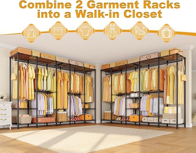 Ulif H50 Extra Large Clothes Rack, Heavy Duty Garment Rack, Freestanding Portable Closet, Clothing Racks for Hanging Clothes, Wardrobe Closet 89.8'' W x 15.8" D x 76.4" H, Max Load 1400 Lbs, Black