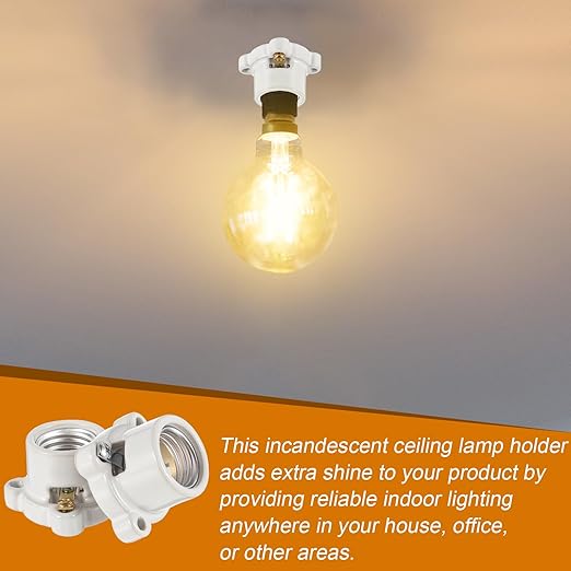12 Pcs Porcelain Lamp Holder Socket E26/E27 Medium Keyless Threaded Socket with Two Hole Flanged Mounting 660W 250V Medium Base Lampholder Cleat Sockets for Indoor Garage Closet Lighting