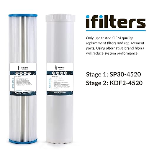 iFilters 2-Stage 20" Well Water Whole House Filtration Complete Commercial Grade System | Removes Sediment, Chlorine, Rust, Odor, Taste, Iron, Heavy Metals | Dual Stage with 1" Ports