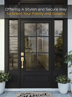 EHOMEWARE Gold Front Door Handle Set, Brass Heavy Duty Square Door Lever & Single Cylinder Deadbolt Combo Reversible for Entrance Exterior Doors 1 Set