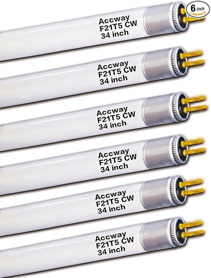 6pack F21T5/841 34 inch Cool White Fluorescent Light Bulb, 21Watt 4100K Neutral White Light T5 Type Tube, High Brightness 1780 Lumen