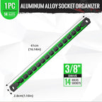 Magnetic Socket Organizer, 1-Piece Heavty Duty Aluminum Socket Holder, Socket Rail for Tool Box, Premium Quality 360° Swivel Socket Rack with 14 Clips for 3/8-Inch(Green)