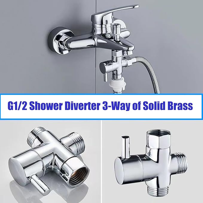 1/2" Brass 3-Way Switch Valve Shower Switch Adapter with Seal, Three-Way Vents Adapter Switch Valve for Shower System, Kitchen, Bathroom, Chrome