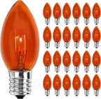 25 Pack C9 Orange Replacement Bulbs, C9 Incandescent Replacement Bulbs for Outdoor Indoor Patio Halloween Christmas String Lights, C9/E17 Intermediate Base Bulbs, 7 Watt, 120 Volt