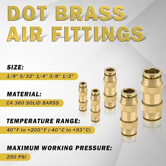 178 Pcs DOT Quick Push to Connect Fittings Straight Union & Brass Compression Tube Fittings 1/8" 5/32"1/4"5/16"3/8" 1/2" Air Line Fittings Push Lock Air Hose Fittings with Compression Union