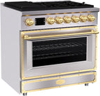 Akicon 36" Freestanding Gas Cooktop Oven Combo, Features 6 Sealed Burners, 5.2 Cu.ft Rapid Convection Oven, Convertible Fuel (NG/LP), Durable Cast Iron Grating (BSGBGGA1)