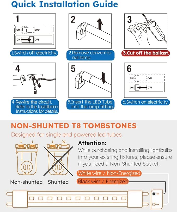T8 LED Bulbs 4 Foot, 10-Pack 4FT LED Tube Light, 4000K, Natural Light (Ballast Remove Required, Single END Power), NOT Direct Fluorescent Replacement