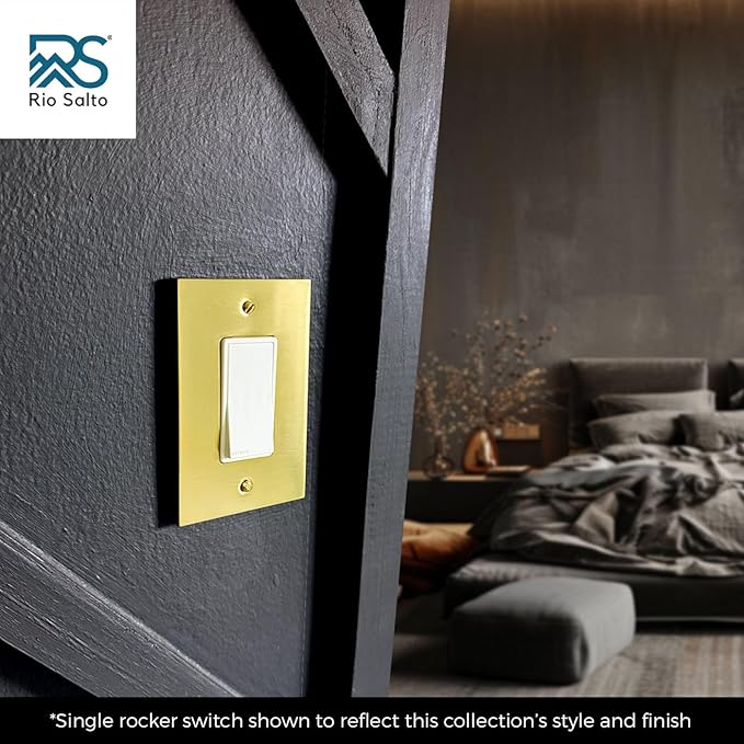 Rio Salto Modern Metal Vibrant Yellow Gold Wall Outlet Cover or Light Switch Cover Rocker Decora Electrical Switch Covers Decorator Plug Wall Plate MIDSIZE Covers Gold (Rocker 1-Gang)