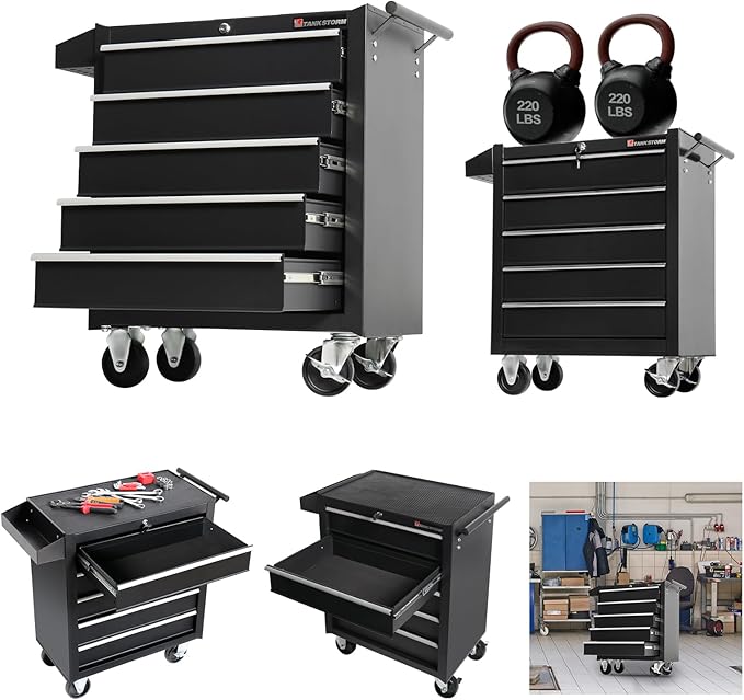 Tool Chest Heavy Duty Cart Steel Rolling Tool Box 5 Drawer Cart (TZ35-BK)