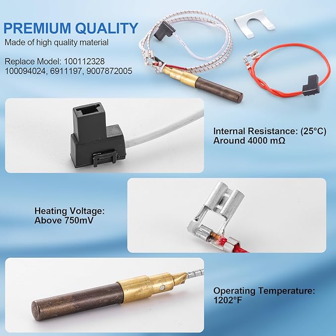100112328 Minivolt Thermopile for Water Heater, 21" 100112328 Thermopile Assembly Compatible with Reliance Whirlpool, A.O.Smith, Kenmore, Replace Model 6911197, 9007872005, 100094024
