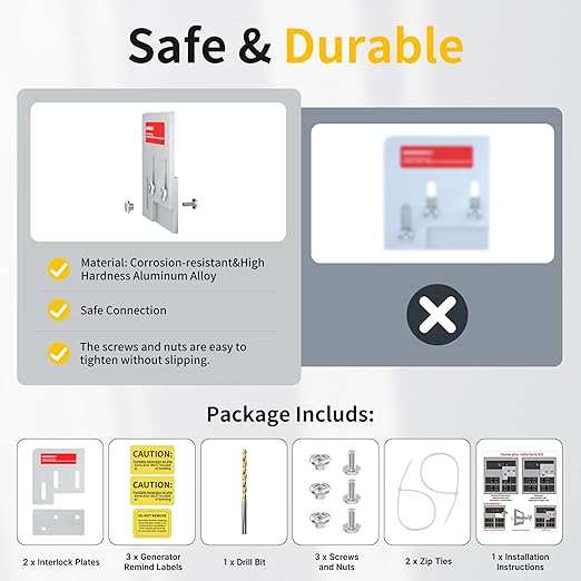Joinfworld Generator Interlock Kit Compatible with Square D QO or Homeline 150 and 200 Amp Panels, Interlock Kit with 1 3/8 Inch Spacing Between Main and Generator Breaker