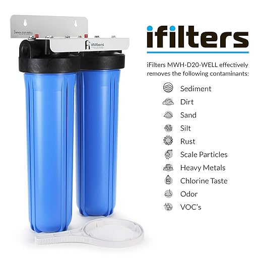 iFilters 2-Stage 20" Well Water Whole House Filtration Complete Commercial Grade System | Removes Sediment, Chlorine, Rust, Odor, Taste, Iron, Heavy Metals | Dual Stage with 1" Ports