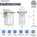 Outdoor Wall Sconce, Outside Porch Light Fixtures, Anti-Rust Exterior Wall Lights in Matte White Finish with Clear Glass for Garage Doorway Entryway, 2 Pack