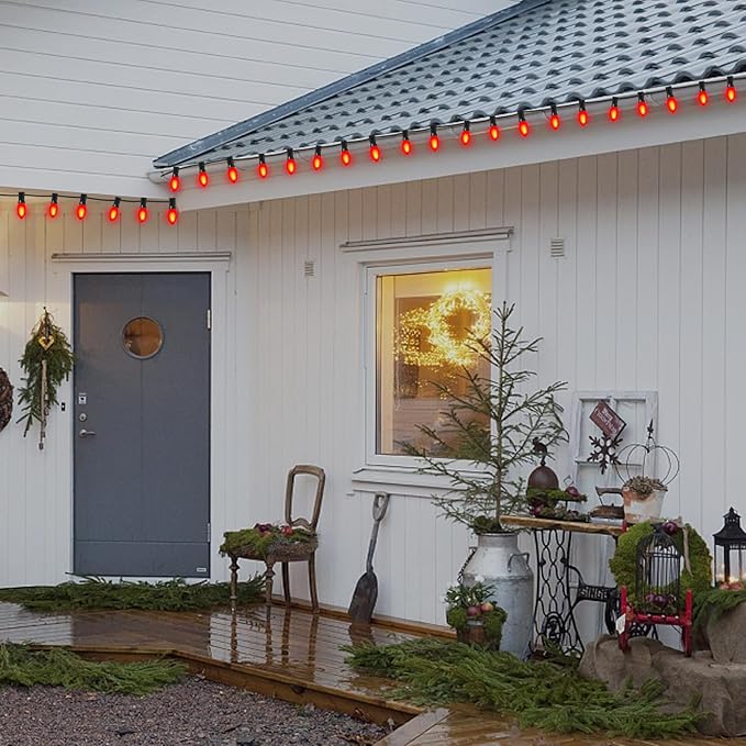 25 Pack C9 Ceramics Red Christmas Light Bulb for Indoor/Outdoor Patio, Halloween Party String Lights, 7 Watt Red Night Light, C9/E17 Intermediate Base