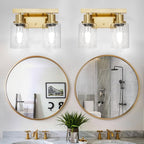 2-Light Brushed Gold Vanity Lights for Bathroom, Brushed Gold Bathroom Light Fixtures, Modern Vanity Lighting Over Mirror with Clear Glass Shade, Farmhouse Bath Wall Lamp for Mirror