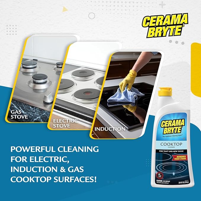 Cerama Bryte Removes Tough Stains Cooktop and Stove Top Cleaner for Glass - Ceramic Surfaces, 18 Ounces, 4 Pack