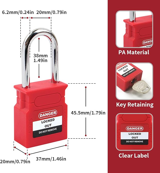 Lockout Tagout Locks - 5 Pack Blue Loto Locks, Keyed Alike Padlock OSHA Compliant Lock Out Tag Out Lock, Safety Padlocks for Electrical Lockout Tag Out Kits