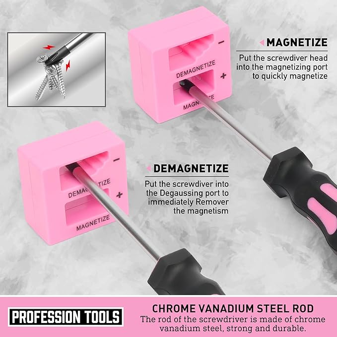 Magnetic Screwdrivers Set with Case, Amartisan 43-piece Includs Slotted, Phillips, Hex, Pozidriv,Torx and Precision Screwdriver Set, Magnetizer Demagnetizer Tools, Tools for Men (Pink))