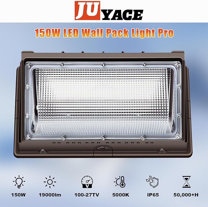Juyace 150W LED Wall Pack Light Outdoor Security Flood Lighting 5000K 100-277V IP65 Waterproof for Barn Warehouse Garage Yard